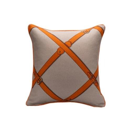 Simple American cotton linen pillowcase cushion cover orange grey belt printed pillowcase throw pillow cover backrest