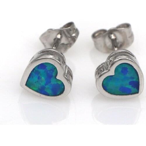 RH0115 New womens heart-shaped stud earrings classic blue opal heart-shaped earrings for women fashion jewelry