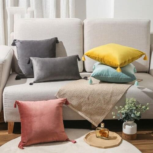 Luxury Velvet Tassels Pilllow Cover Soft Cushion Cover Solid Color Bedroom Sofa Home Decoration PillowCase 30x50cm/45x45cm
