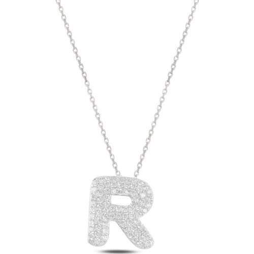 Silver 925 Set--R-Letter Zircon Stone Ghost Pendant
