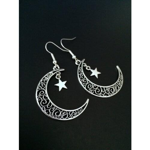 Moon Star Earrings/Silver Moon Earrings/Witch Jewelry/Gothic Jewelry