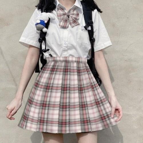 School Girl Uniform Pleated Skirts Japanese School Uniform High Waist A-Line Plaid Skirt Sexy JK Uniforms For Woman Full Set