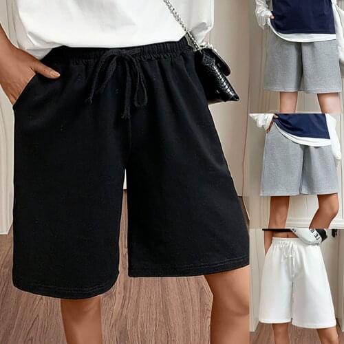 Korean Cotton Shorts Women Casual Regular Loose Straight Shorts Solid Color Elasticity Short Femme Plus Size брюки женские