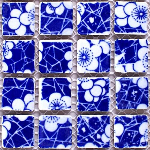 Blue and white flower porcelain ceramic mosaic DIY garden kitchen backsplash bathroom wall tile floor tile 25 mm