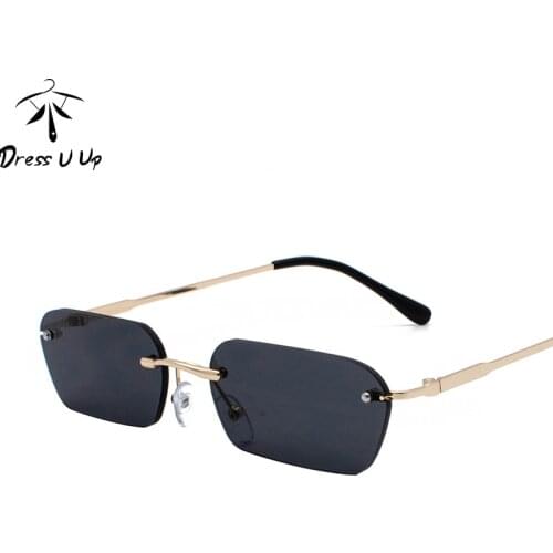 DRESSUUP Small Rectangle Rimless Sunglasses Men Women Brand Designer Fashion Metal Square Sun Glasses Gray Female Summer Beach