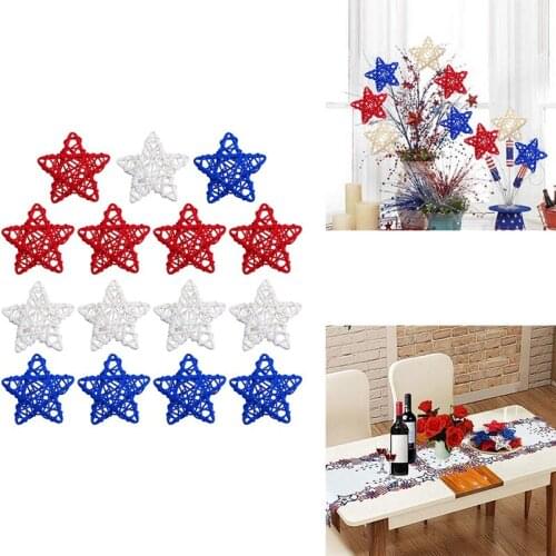 4Th of July Star Shaped Rattan Balls Decor , Red White &Blue for DIY Vase Bowl Filler