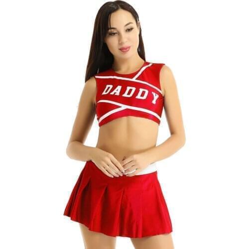 Cheerleading Uniform School Girls Cosplay Jazz Dance Women Sexy Costume Outfit Letters Printed Crop Tops Mini Pleated Skirt Set