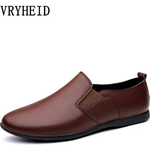 VRYHEID Genuine Leather Men Casual Loafers Soft Comfortable Breathable Flats Lazy Shoes Mens Lightweigh Moccasins Driving Shoes