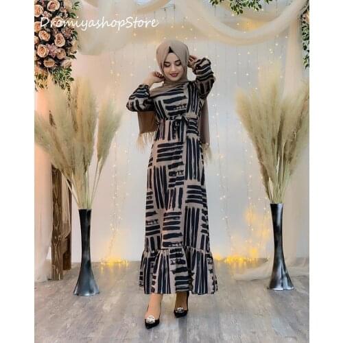 Fashion muslim abayas peignoir printing ultra-long full length high waist muslim dress female elegant plain islamic dress