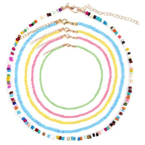 2021 Handmade Colorful Seed Beads Choker Necklace for Women Gils Trendy Bohemian Choker Gothic Collars Short Necklace Jewelry