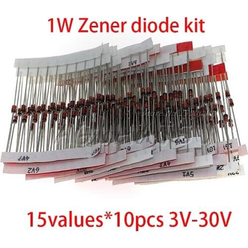 15 Values*10pcs 150pcs 1W Zener Diode DO-41 3V-30V Component Kit DIY