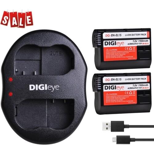2 Pcs EN-EL15 EL15A Camera Battery + Dual USB Charger for Nikon D500 D600 D610 D750 D7000 D7100 D7200 D800 D850 D810