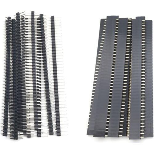 20pcs 10 pairs 40 Pin 1x40 Single Row Male and Female 2.54 Breakable Pin Header PCB JST Connector Strip for Arduino Black