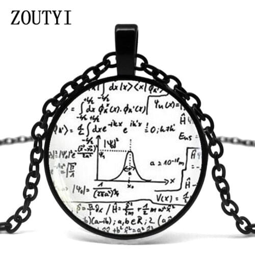 2018/ hot sale, mathematical equation glass pendant necklace mathematical formula necklace quantum physicist