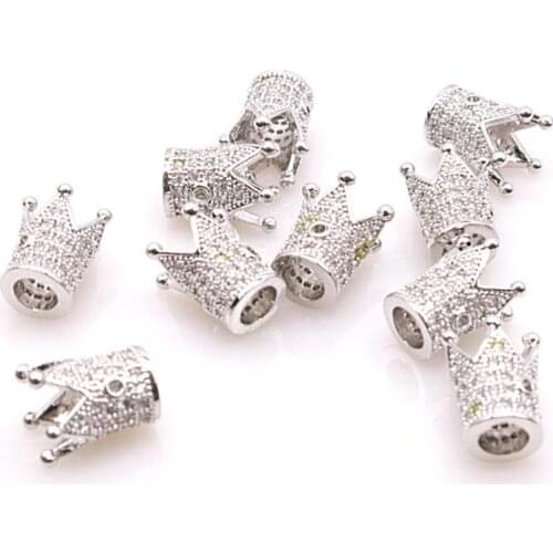 5PCS Micro-inlaid White Zircon Copper Fittings Slive Crown Real Gold Plating Color Preservation Inlaid Bracelet Accessories