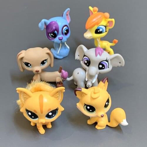 6Pcs Rare LPS Short Hair Cat Dog Puppy Dachshund Collie Giraffe Animal Little Pet Toys Doll Loose Figure Birthday Gift