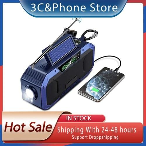 5000mAh Emergency Hand-cranked Radio with LED Display SOS Alarm Mobile Phone Charger AM FM Waterproof Weather Solar Radio Hot