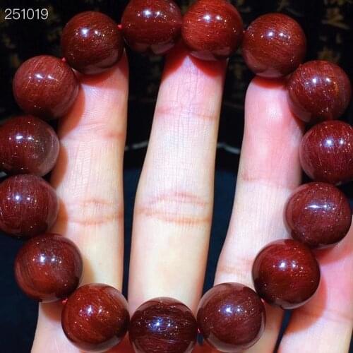 Natural Red Rutilated Quartz Crystal Bracelet 13.5mm Clear Round Beads Bracelet Gemstone Jewelry Genuine AAAAAA