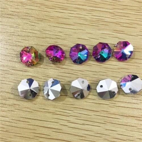 2018 New 100pieces octagon beads in 2 holes Cut & Faceted Crystal Glass Beads, Suitable For Curtains Beads DIY coating fuchsia
