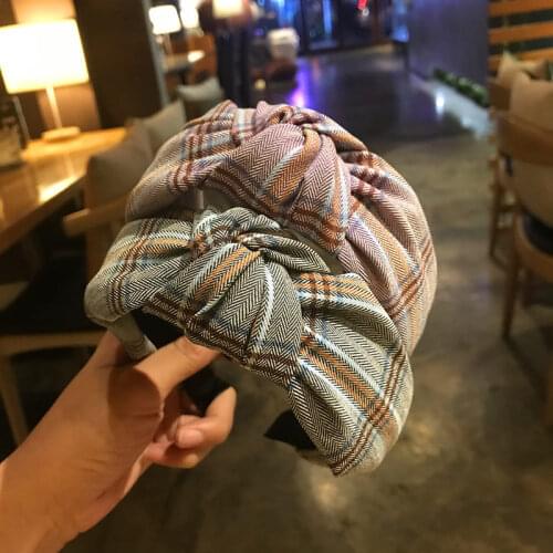 Women Plaids Hairband Adults Sweet Bow Headband Spa Headband Adults Headwear Wide Head Band Women Hair Accessories Hairband Knot