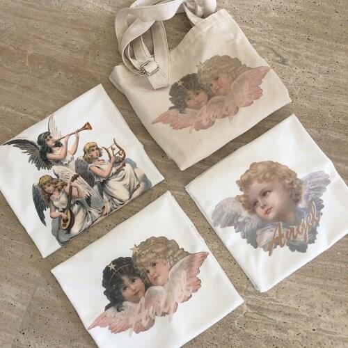 Ulzzang Harajuku Angel print aesthetic Print Short Sleeve T-Shirt Large Size Loose O-neck Casual Women T-Shirt clothes vintage