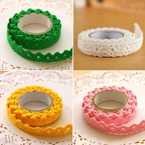 Cotton Lace Fabric White Crochet Lace Roll Ribbon Knit Adhesive Tape Sticker Craft Decoration Fabric 1pcs