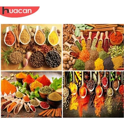 HUACAN Diamond Painting Seasoning Full Square Diamond Embroidery Kitchen Mosaic Cross Stitch Home Decoration