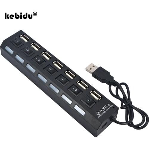 Kebidu Multi USB Hub 7 port 7 Ports Hub Adapter On/Off Switch USB Splitter Portable for Computer Laptop Wholesale