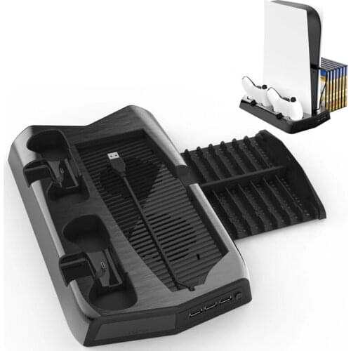 Console Charging Station Fan Cooler Dual Controller Charger with LED Indicators and 14 Games Slots for Playstation 5 PS5 Console