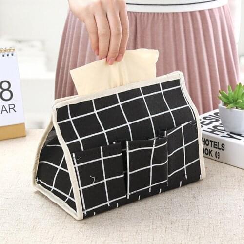 Removable Tissue Box Plaid Pattern Rectangle Shaped Velcro Closure Tissue Container Waterproof with 6 Slots Tissue Box Holder