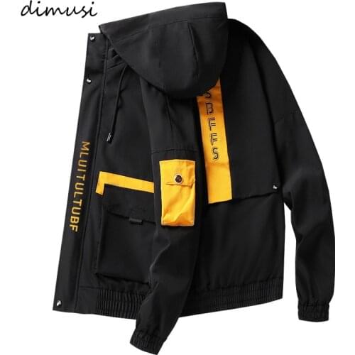 DIMUSI Mens Bomber Jackets Casual Outwear Mulit-Pocket Cargo Hoodies Coats Fashion Streetwear Hip Hop Trench Jackets Clothing