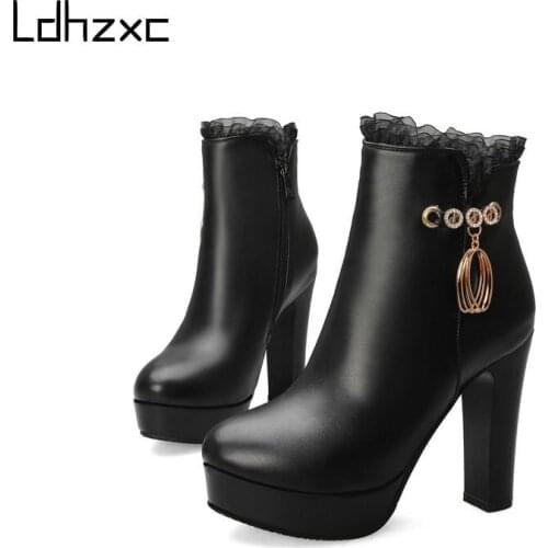 LDHZXC Autumn Winter Brand Elastic Microfiber Leather Shoes Woman Ankle Boots High Heels Black Thick Platform Long Boots