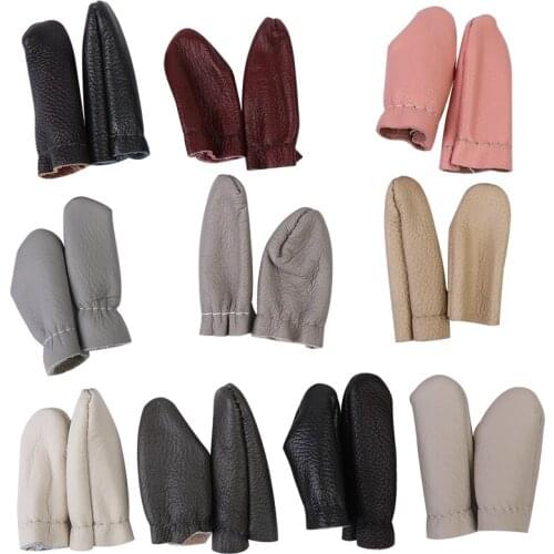 Lmzay 10 pairs Thimble Leather Finger Protector Cowhide DIY Handmade Finger Cot Random Color Index Thimble Guard Sewing Tools