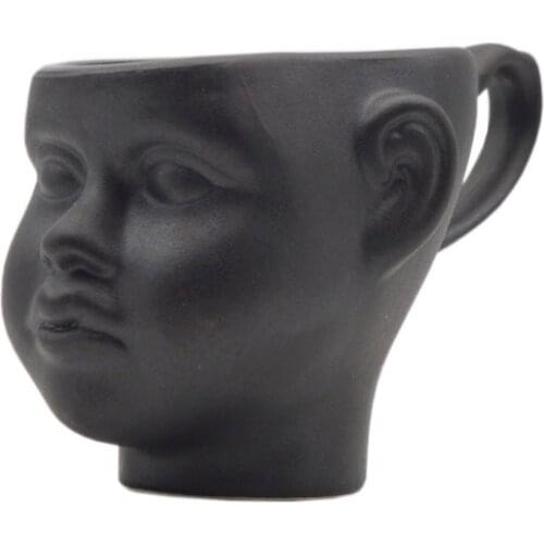 Matte Black Doll Head Ceramic Mug Poland Weird Child Coffee Cup Halloween Party Tableware Restaurant Club Creative Utensils