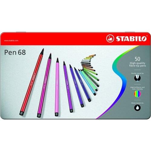 Stabilo Premium Felt Pen 68 (with 50 Different Colours) Metal Case Pack of 50