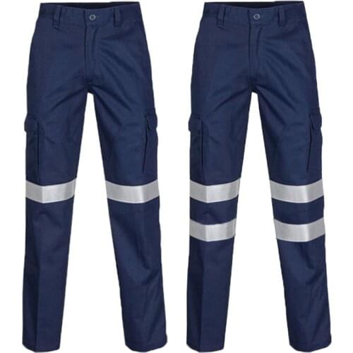 Fashion Men Road Work High Visibility Reflective Overalls Casual Pocket Work Casual Trouser Pants Autumn