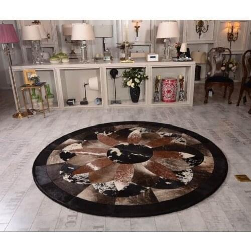 Fashionable art carpet 100% natural genuine cowhide leather round rug