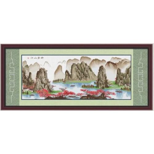Nature Landscape Mountain River Chinese Painting Stamped Cross Stitch Kit Embroidery needlework set