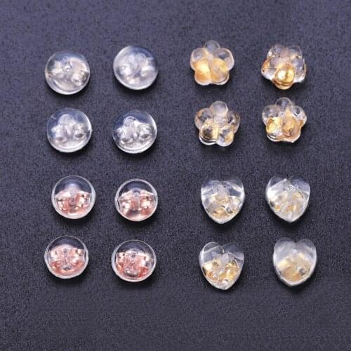60pcs 5*4mm Earrings Set Metal Silicone Ear Plug Flower Heart Round Earring Back Stopper For Earrings Accessories