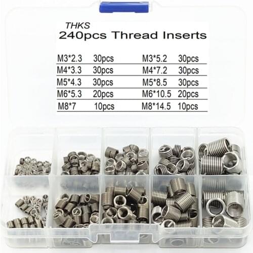 240Pcs Stainless Steel Threaded Insert Wire Screw Sleeve Thread Repair Insert Kit Coiled Wire helical screw thread repair tool