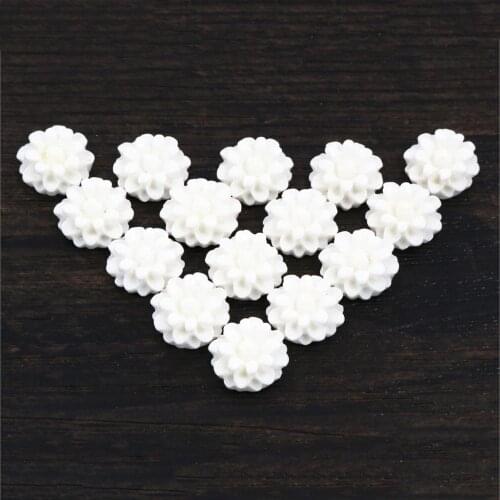 New Fashion 40pcs 12mm White Color Flat Back Resin Flower Cabochons Cameo G7-11