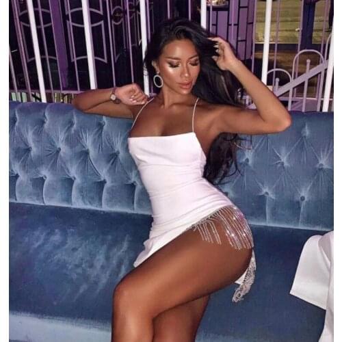 2020 New Wholesale Sexy White Sequined Bandage Strapless Backless Empire Sheath Mini Night Club Party Dresses Women Vestidos