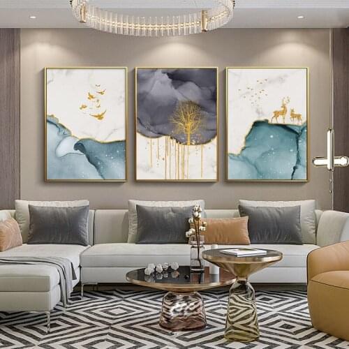 Nordic fashion poster gold foil elk flying bird print canvas painting modern abstract wall art prints for bedroom decoration