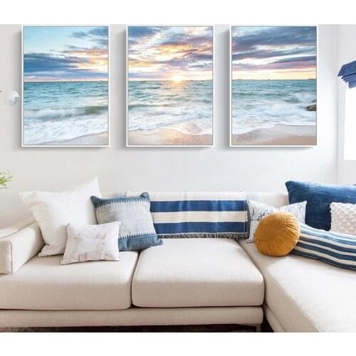 Beach Sunrise Poster Sea Landscape Pictures Wave Decorative Painting Canvas Prints Wall Art For Living Room Modern Home Decor