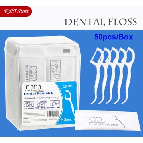 50pcs portable dental floss teeth sticks oral care hygiene toothpick individual package Polyethylene dental flosser with box