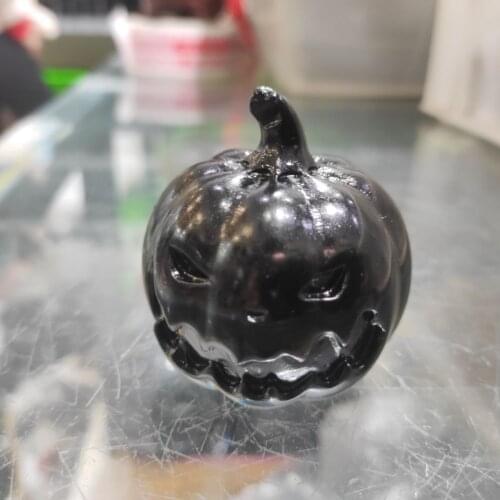 Natural Quartz Carved Witch Pumpkin Figurine Healing Crystals Gemstones Home Decor Fengshui Luck Obsidian Halloween Gifts