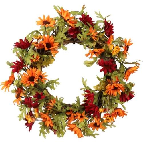 Christmas Decorations Daisy Wreath Garland Artificial Flower Round Sunflower Harvest Vine Circle Door Hanging Rattan Ring