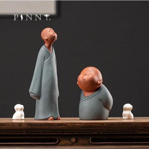 PINNY Purple Clay Monk Small Buddha Statue White Porcelain White Porcelain Puppy Ceramic Tea Ceremony Ornaments Zi Sha Tea Pet