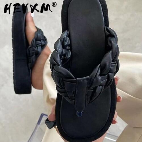 2021 Flip Flops Women Woven Slippers Summer Fashion Plus Size Female Sandals Comfortable Solid Thick Bottom Women Shoes Outdoor