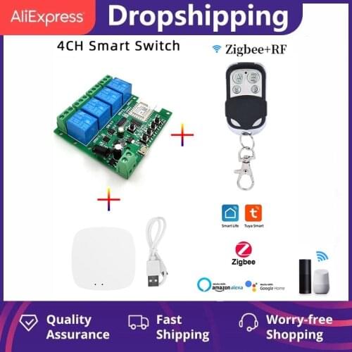 4CH Zigbee Smart Light Switch Module DC 5/12/32V RF433 Receive 10A Relays Works With Alexa Google Home For Tuya Smart Life App